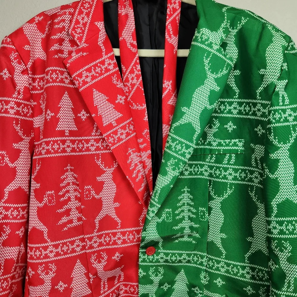 Dec. 25th Christmas Blazer Jacket Tie Reindeer Drinking Beer Mens Size XXL